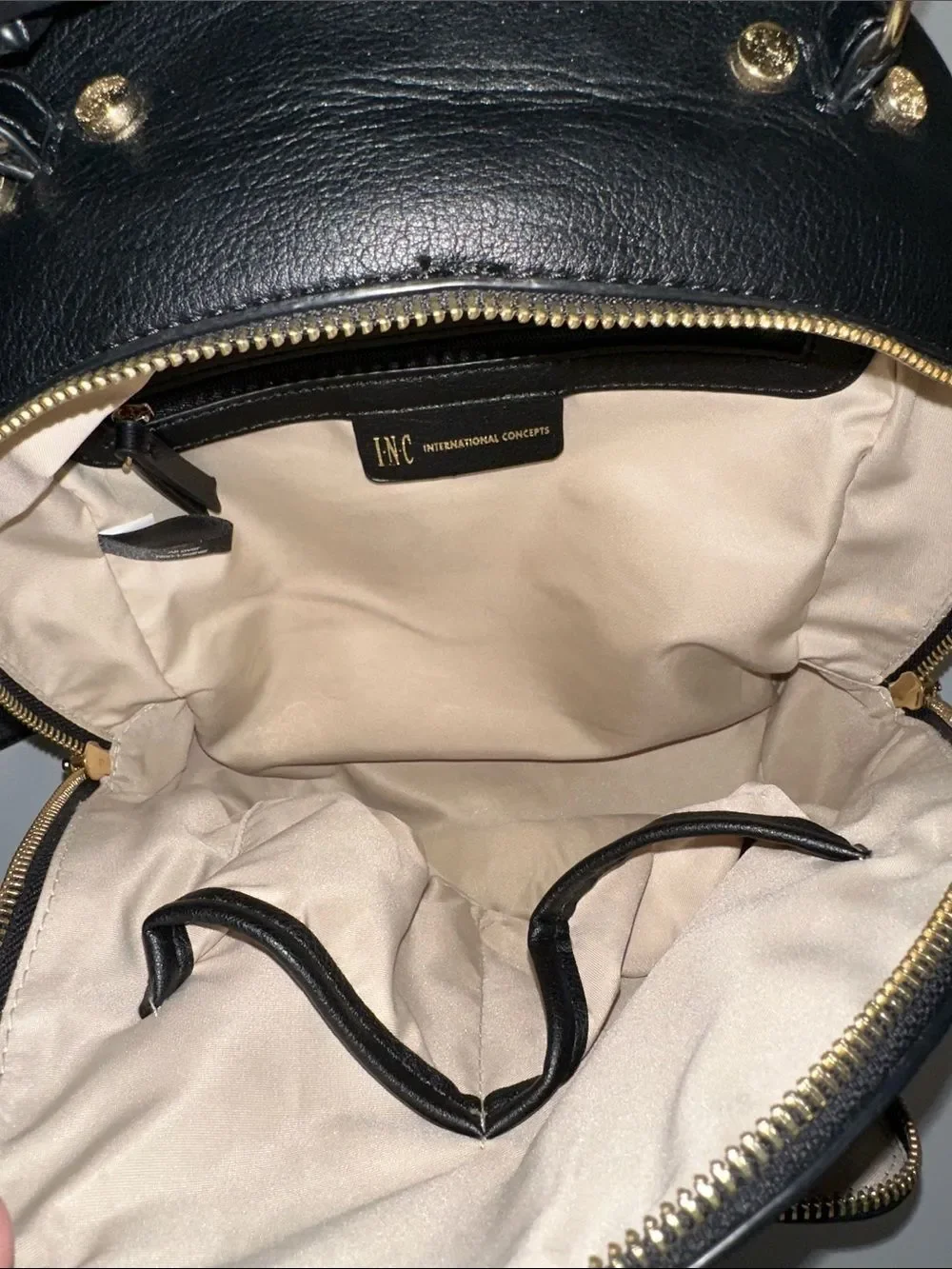 INC Black Gold Tone Hardware Faux Leather Mini Backpack